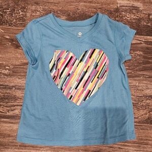 Vibrant Blue Kids Tee with Striped Heart